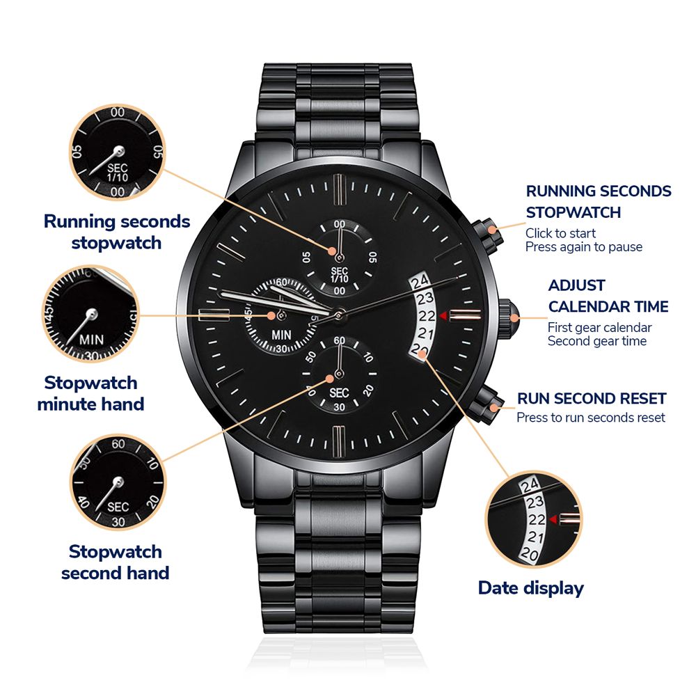 To Our Son We Love You, Engraved Black Chronograph Watch, Gift for Son from Mom & Dad