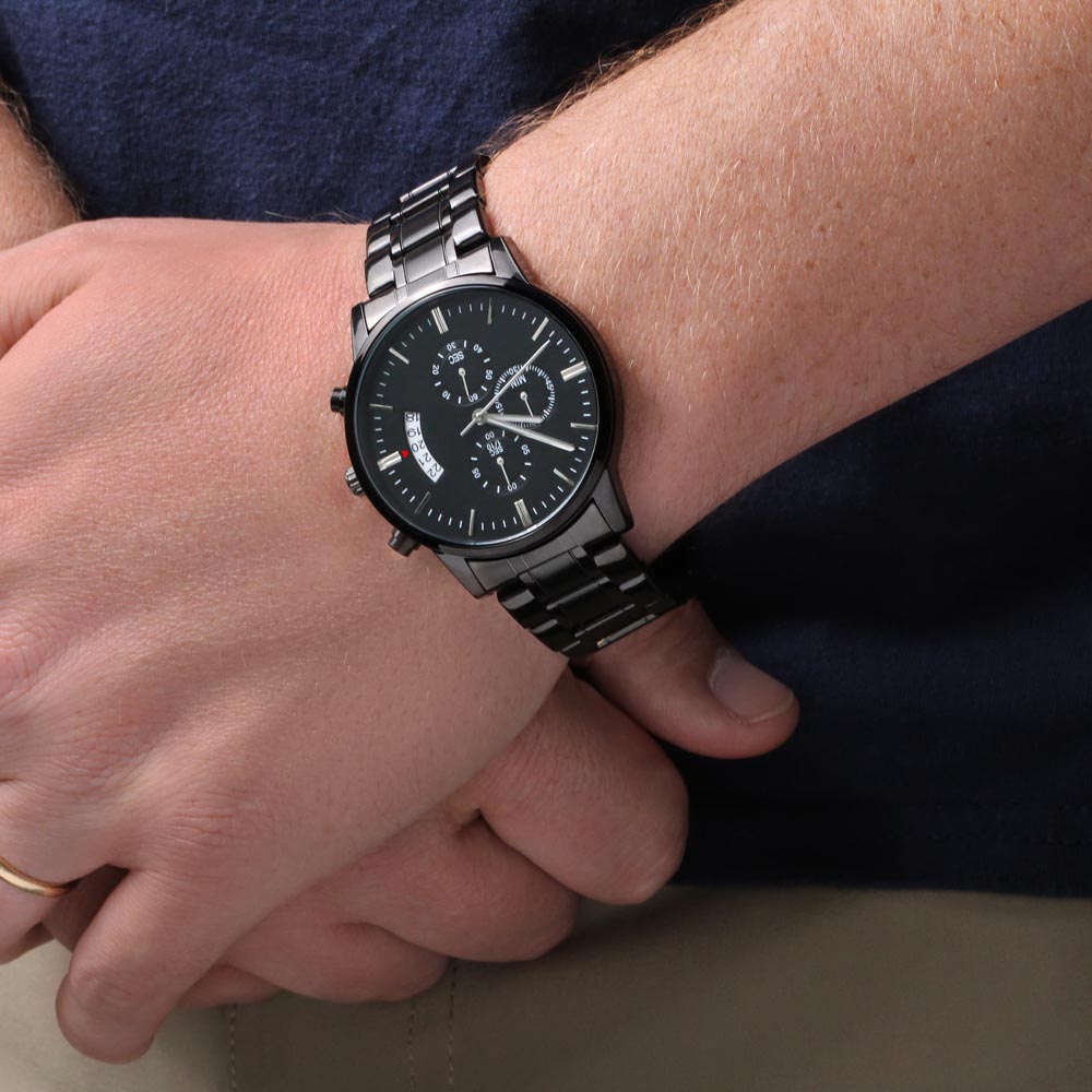 Son Never Lose, Engraved Design Black Watch, Gift For Son From Dad, Christmas Gift Idea