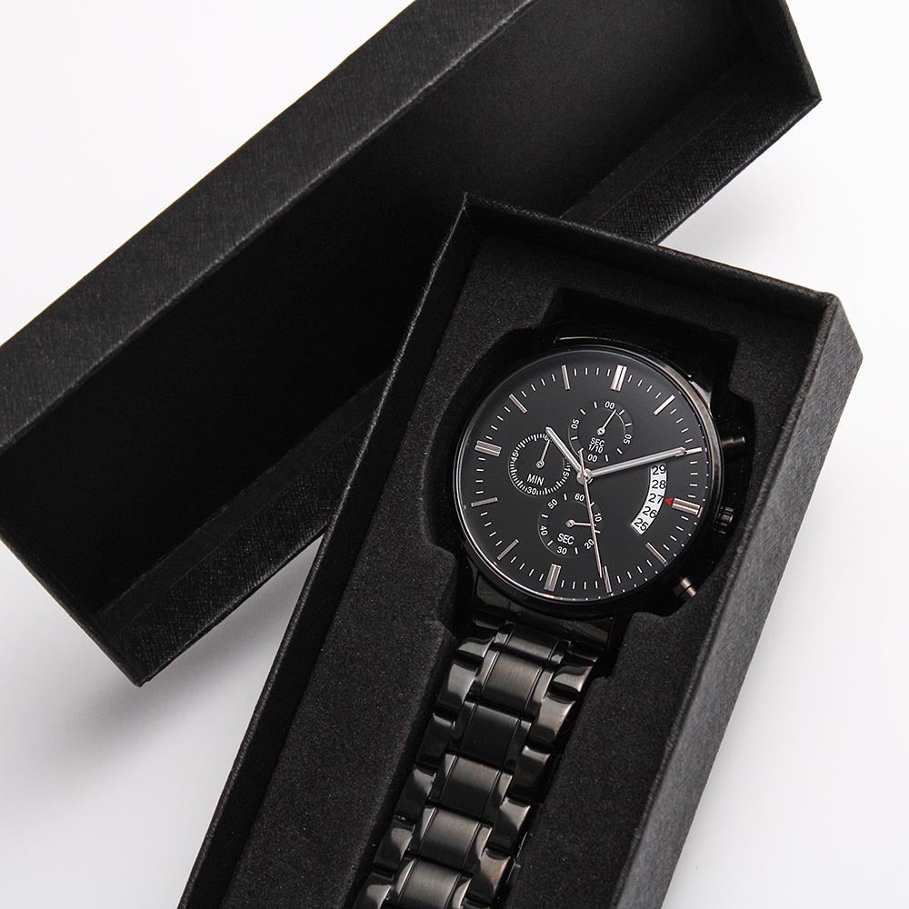 To My Son Gift From Dad | Never Forget That I Love You | Engraved Black Chronograph Watch
