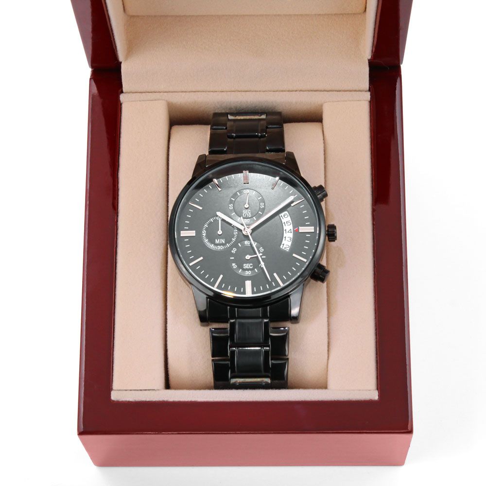 To My Son Gift From Dad | Never Forget That I Love You | Engraved Black Chronograph Watch