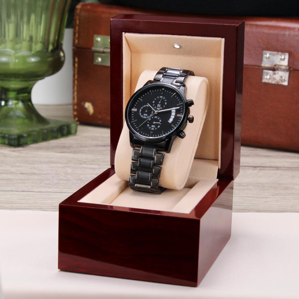 To My Son Gift From Dad | Never Forget That I Love You | Engraved Black Chronograph Watch