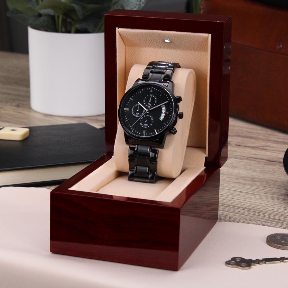 To My Son | I Will Always Carry You In My Heart | Engraved Black Chronograph Watch | Best Christmas Gift Ideas