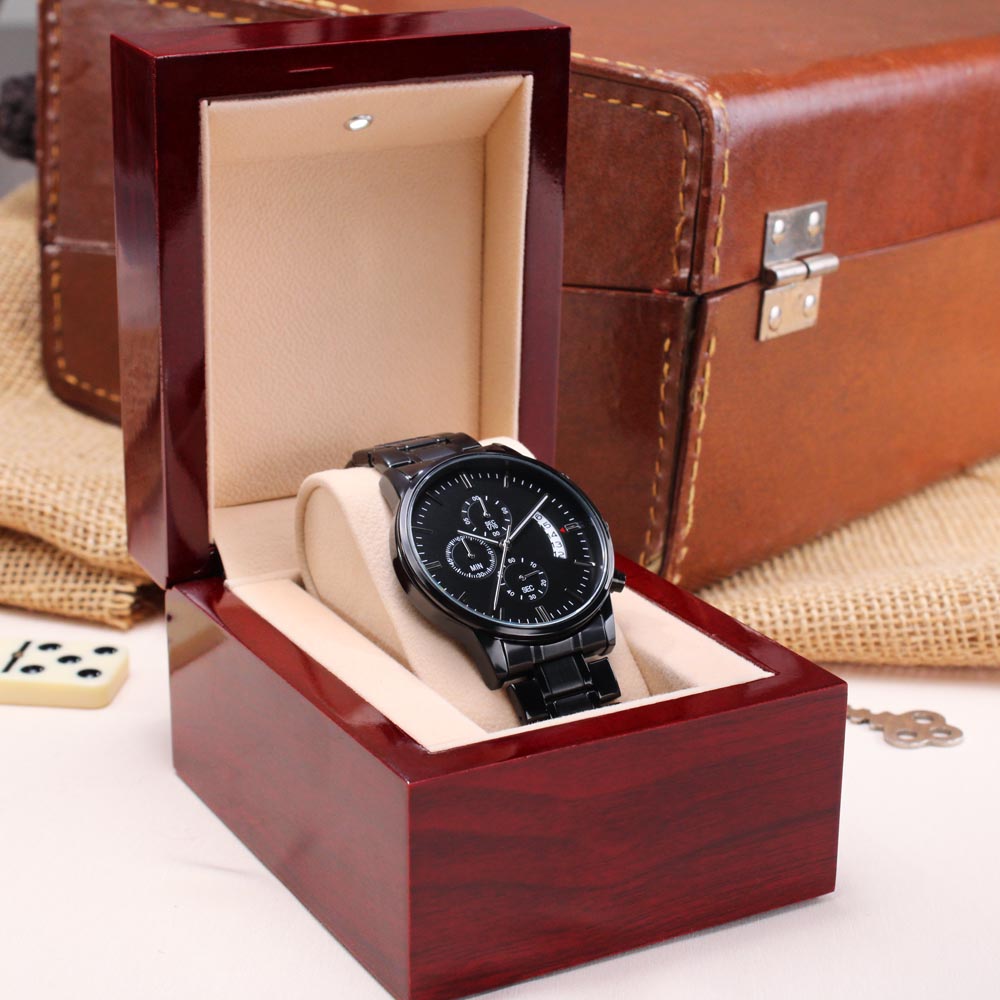 Son Never Lose, Engraved Design Black Watch, Gift For Son From Dad, Christmas Gift Idea