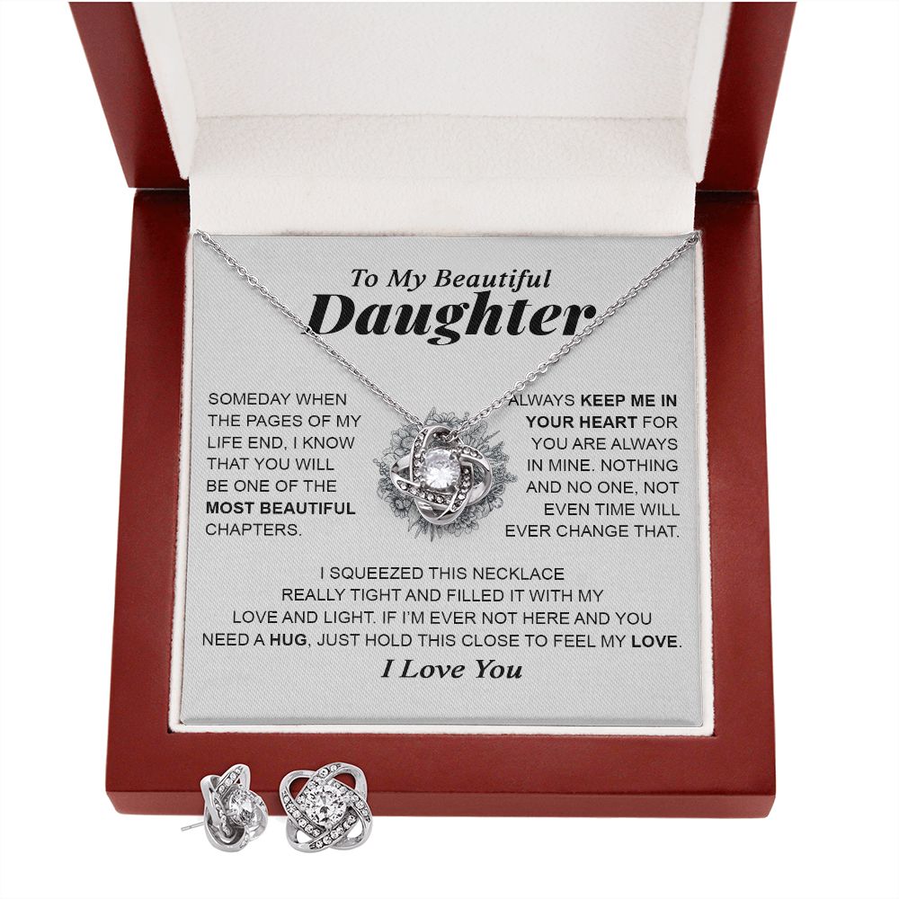 To My Beautiful Daughter | Always keep me in your heart | Love Knot Earring & Necklace Set