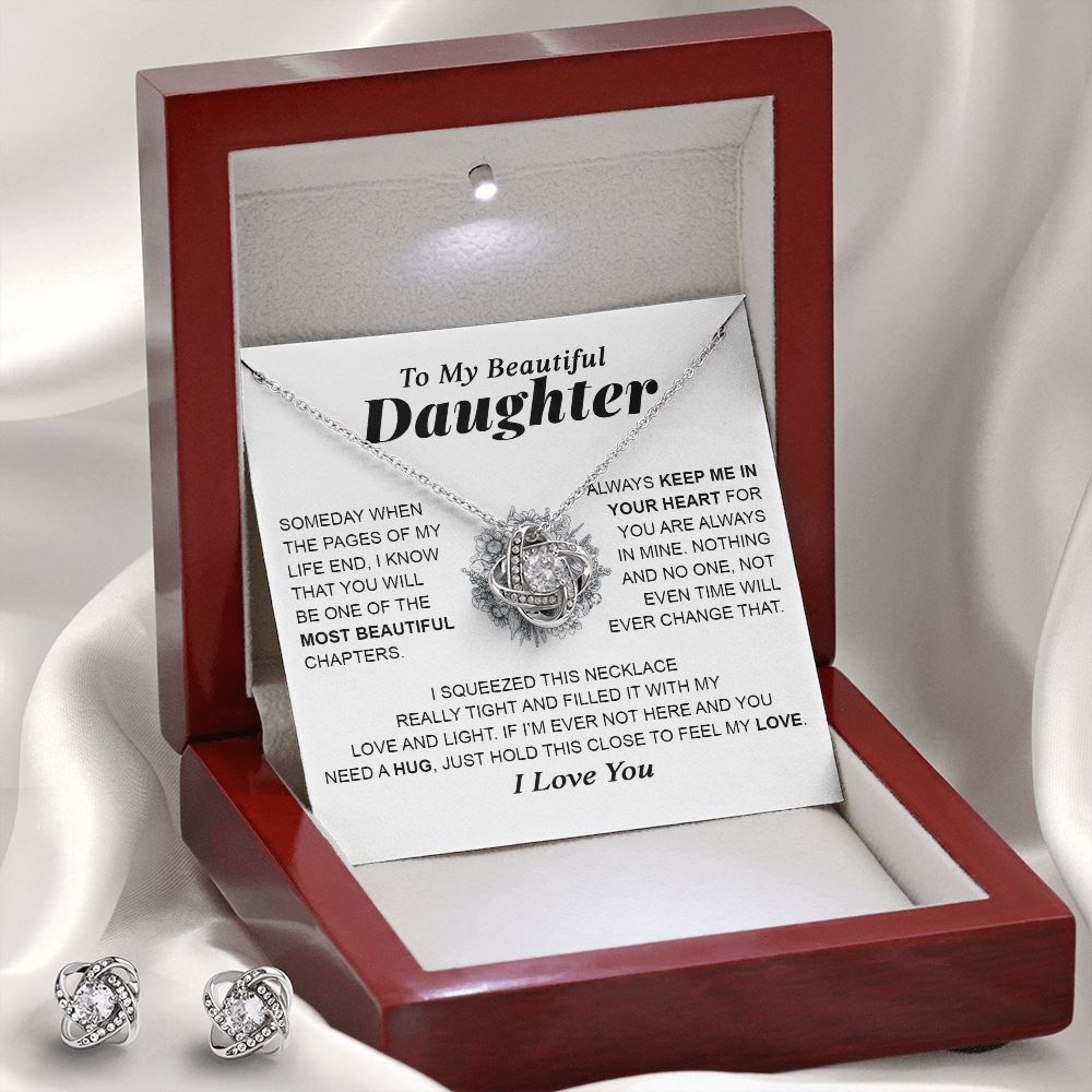 To My Beautiful Daughter | Always keep me in your heart | Love Knot Earring & Necklace Set