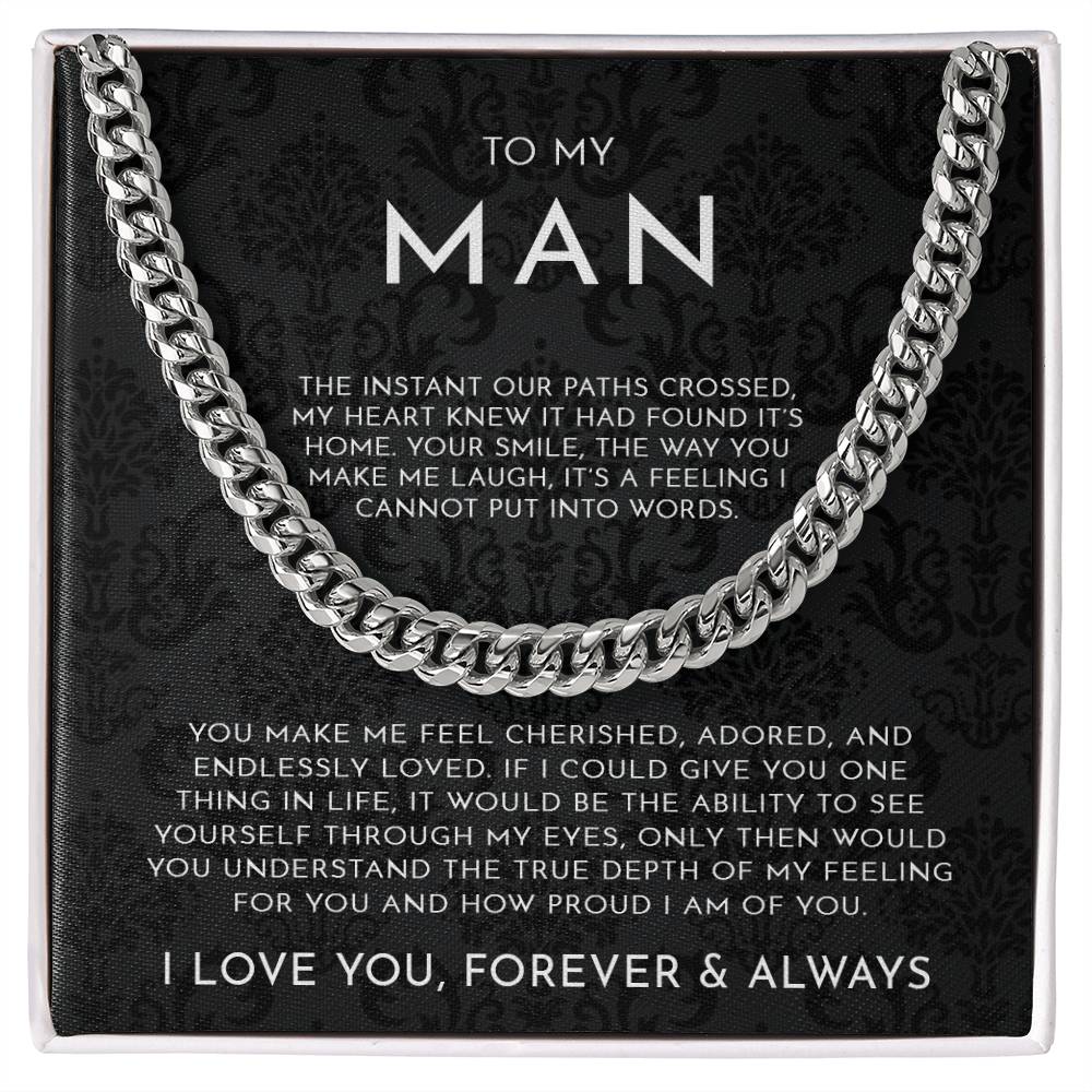 To My Man Necklace, You Make Me Feel, Husband Boyfriend Gift, Cuban Link Chain