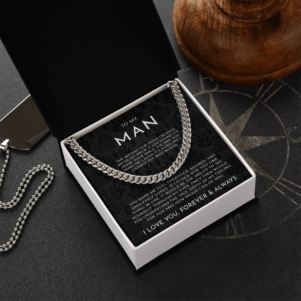 To My Man Necklace, You Make Me Feel, Husband Boyfriend Gift, Cuban Link Chain