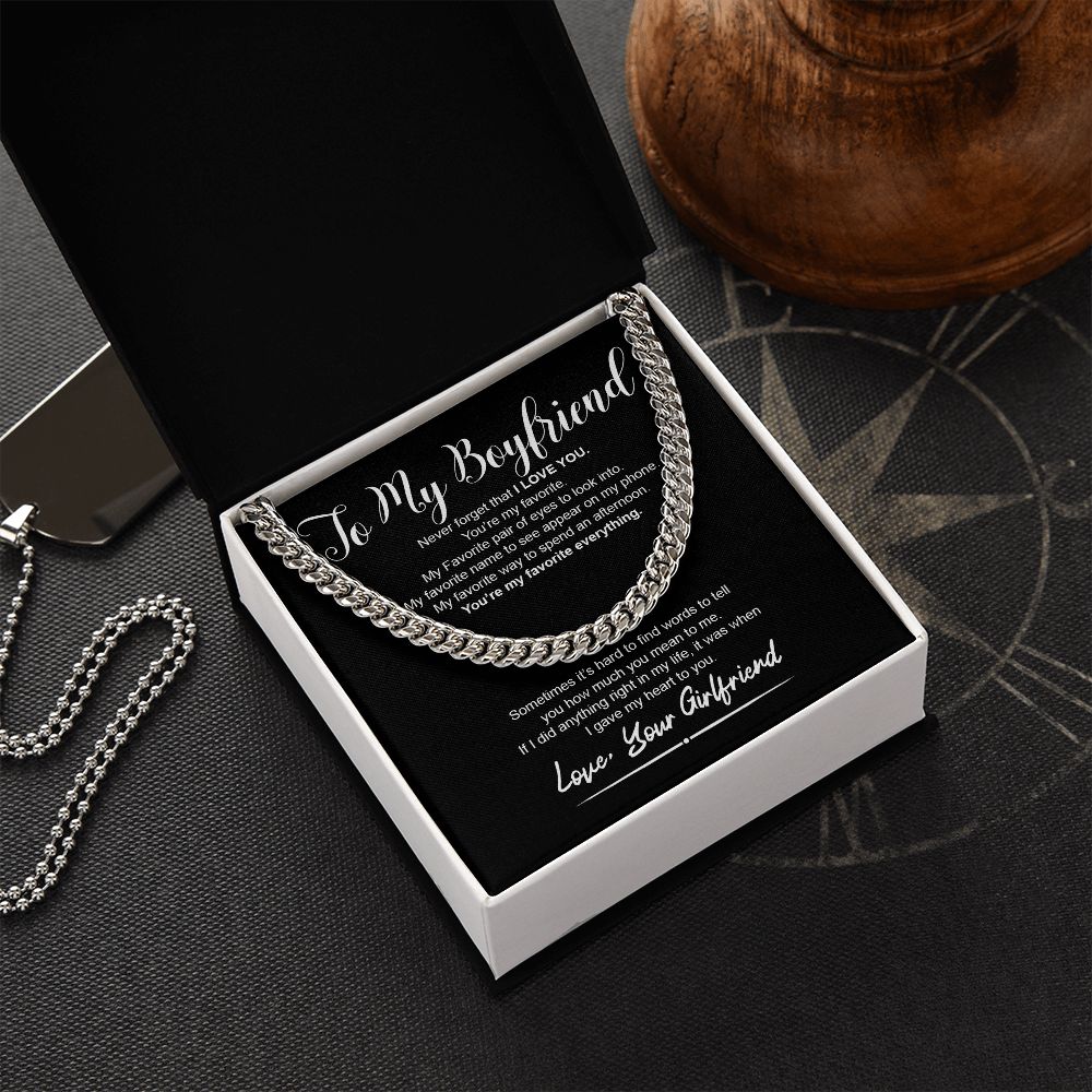 To My Boyfriend I You're My Favorite Everything I Cuban Linkchain Necklace