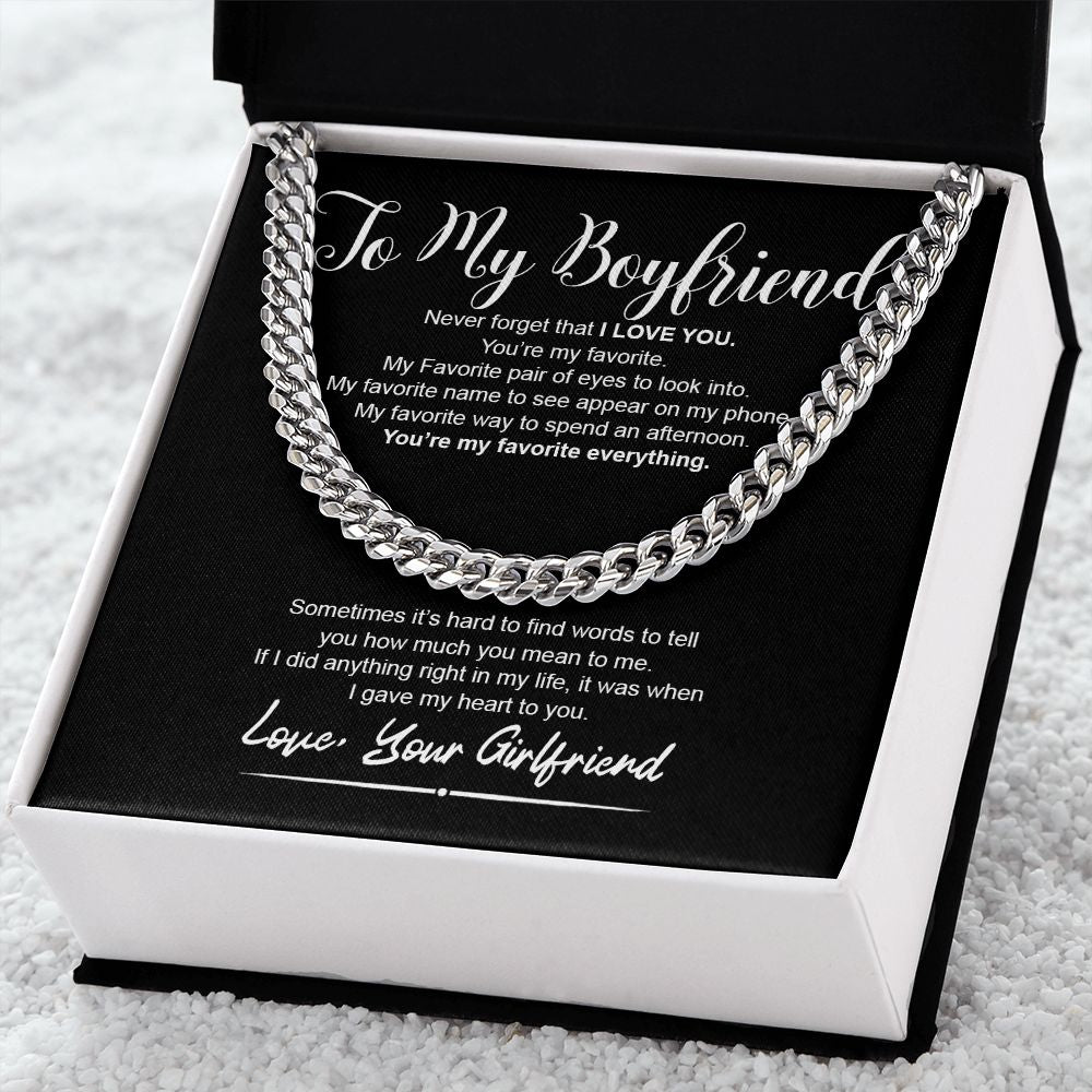 To My Boyfriend I You're My Favorite Everything I Cuban Linkchain Necklace
