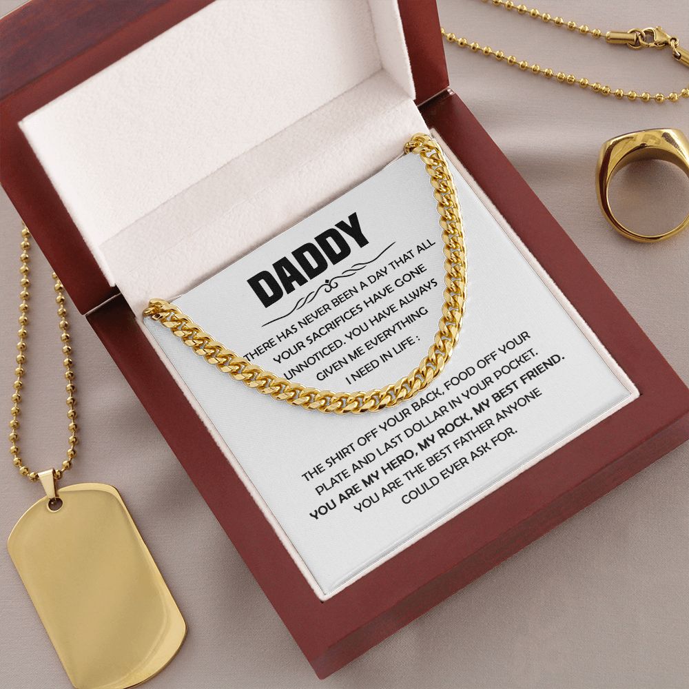 Daddy My Hero My Rock, Cuban Link Chain, Father's Day Gift For Dad