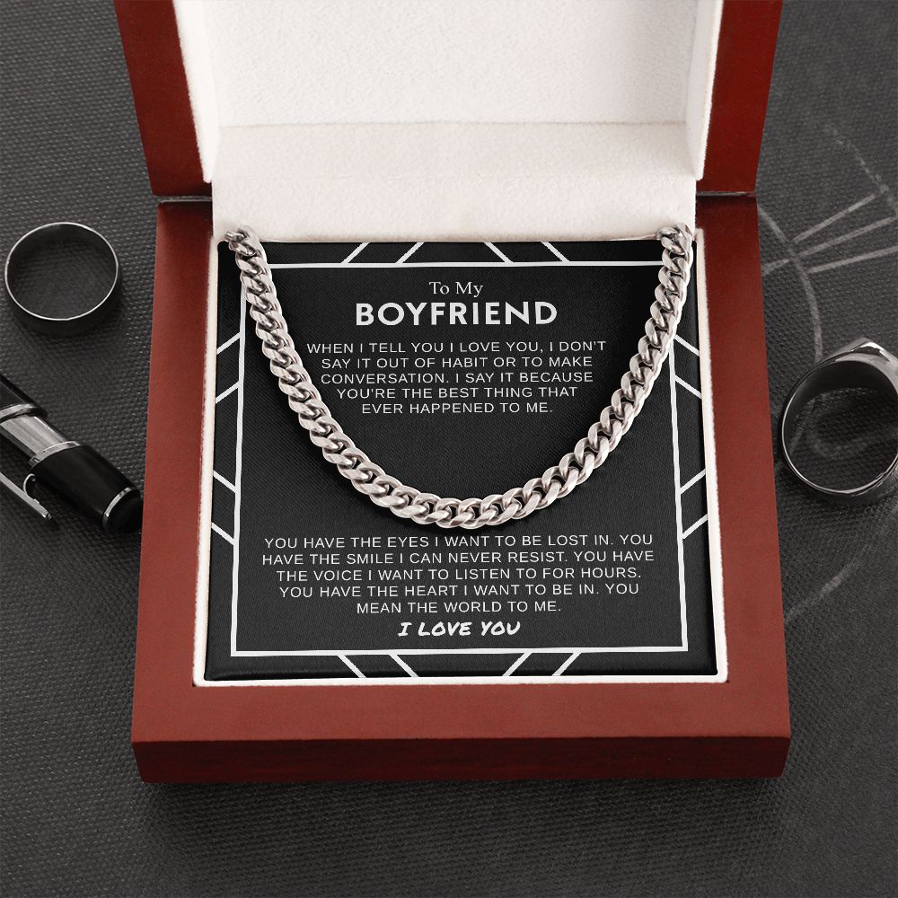 To My Boyfriend | The World To Me | Cuban Link Chain | Gift For Boyfriend