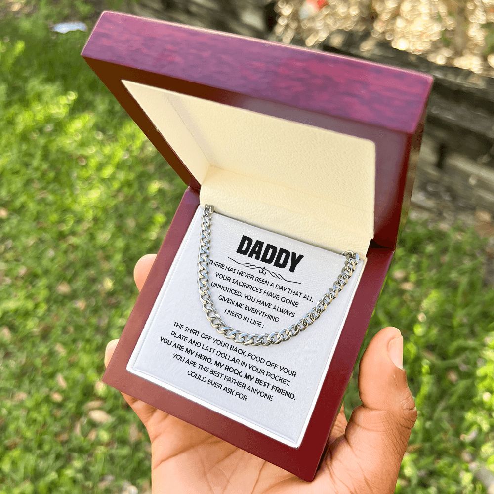 Daddy My Hero My Rock, Cuban Link Chain, Father's Day Gift For Dad