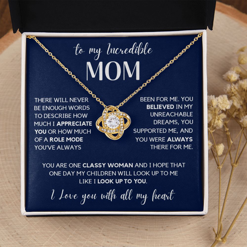 To my Mom - I Love You With All My Heart, Love Knot Necklace