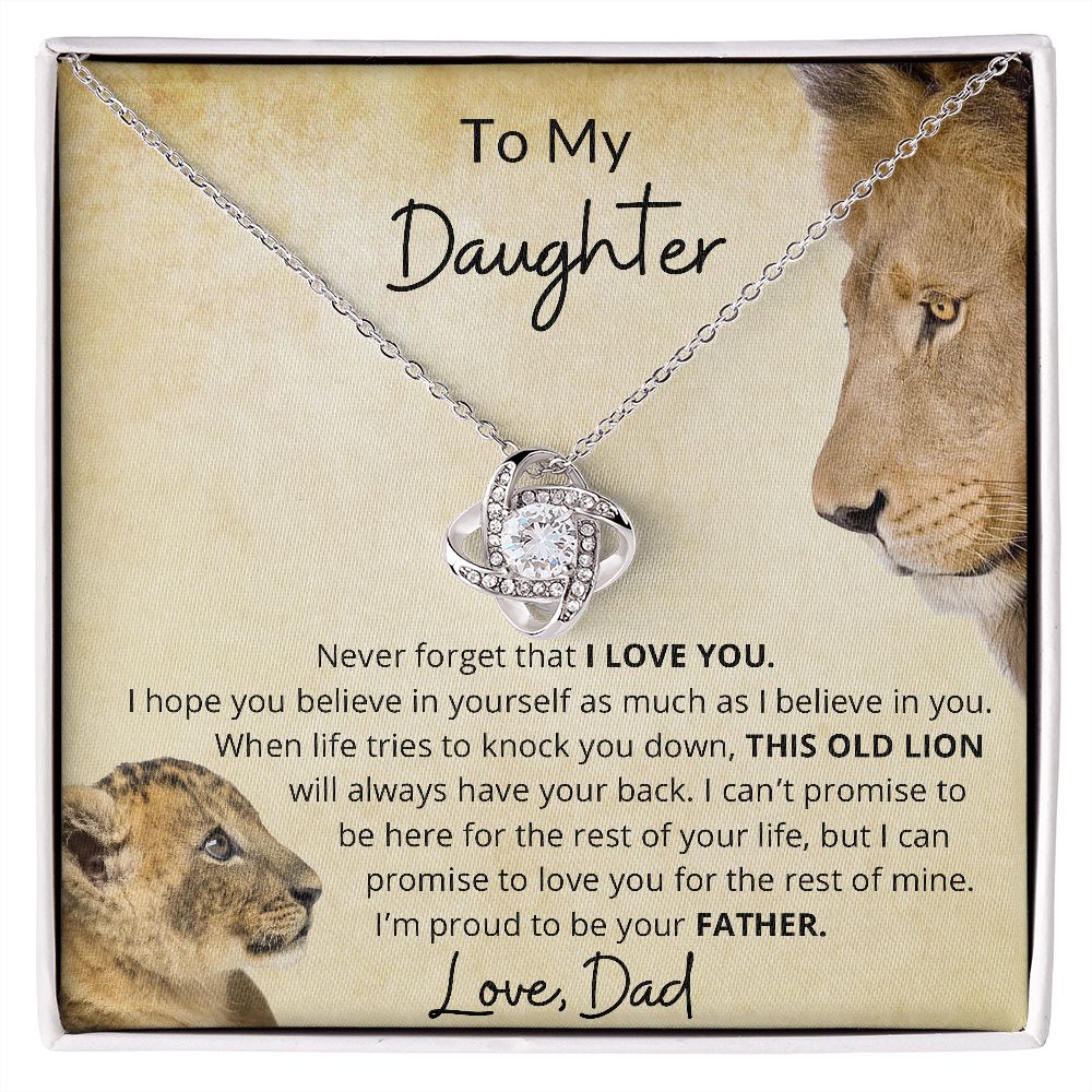 To My Daughter Gift from Dad "Never Forget That I Love You" Love Knot Necklace