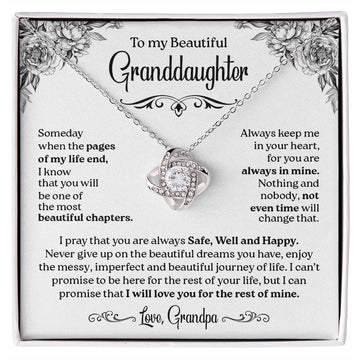 To My Granddaughter - Safe Well and Happy, Love Knot Necklace