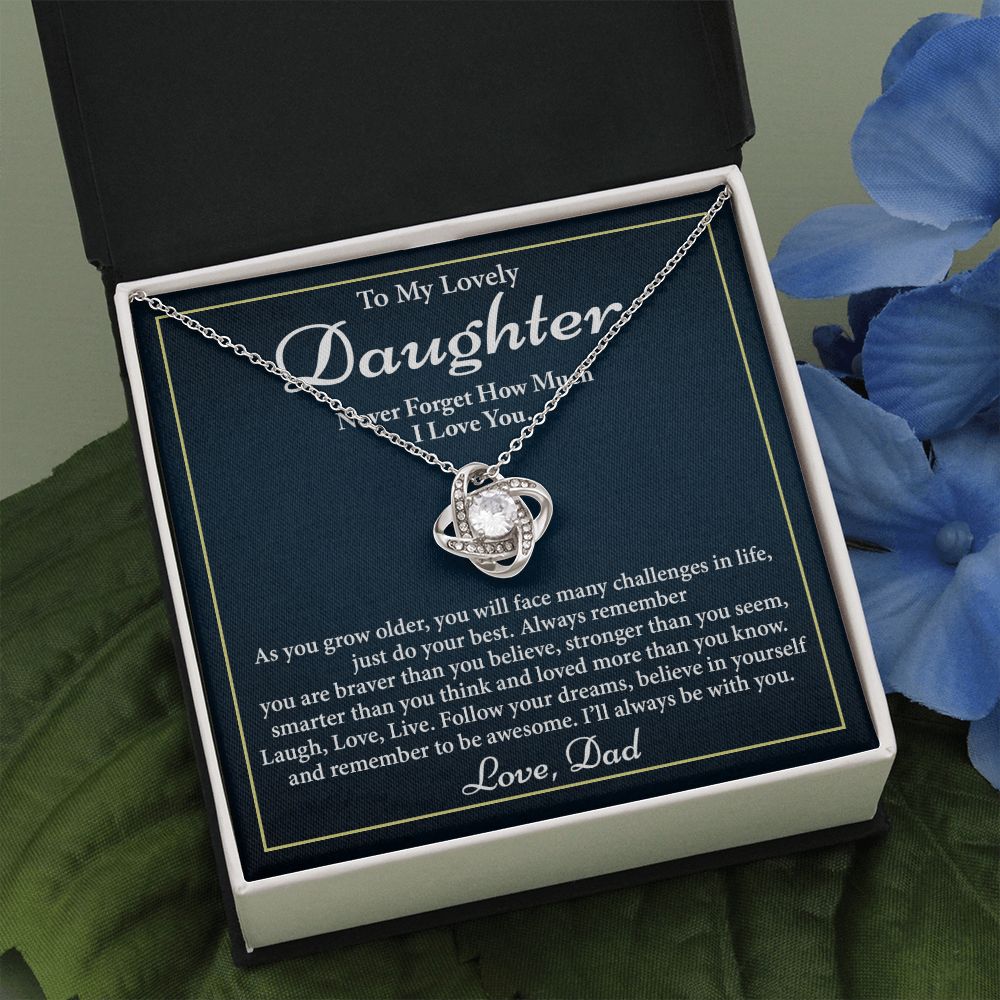 To My Lovely Daughter, Follow Your Dreams, Love Knot Necklace, Gift For Daughter From Dad