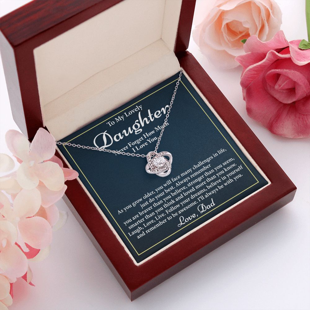 To My Lovely Daughter, Follow Your Dreams, Love Knot Necklace, Gift For Daughter From Dad