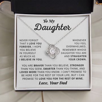 Daughter Believe In Yourself, Love Knot Necklace, Gift For Daughter From Dad, Christmas Gift Idea