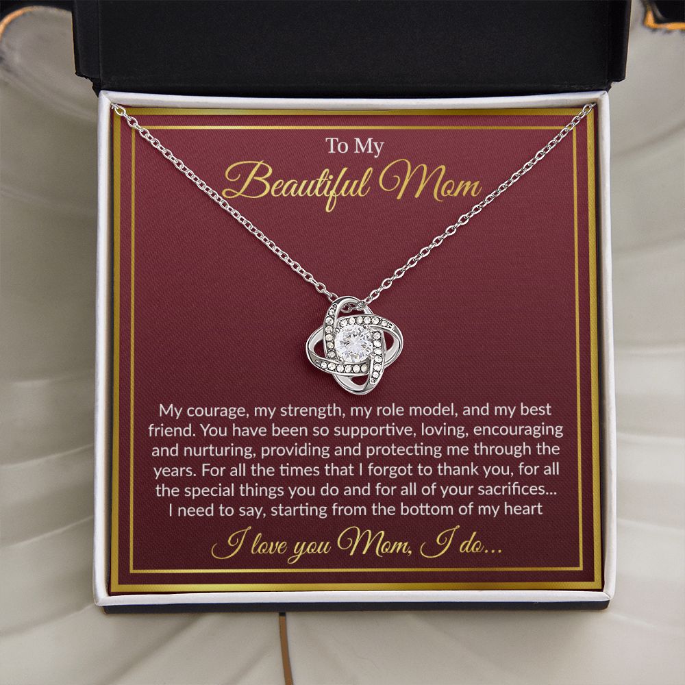 To My Beautiful Mom - Love You From The Bottom of My Heart, Love Knot Necklace Gift Mother Day