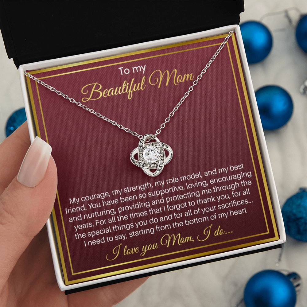 To My Mom - I Love You From The Bottom Of My Heart, Love Knot Necklace Gift