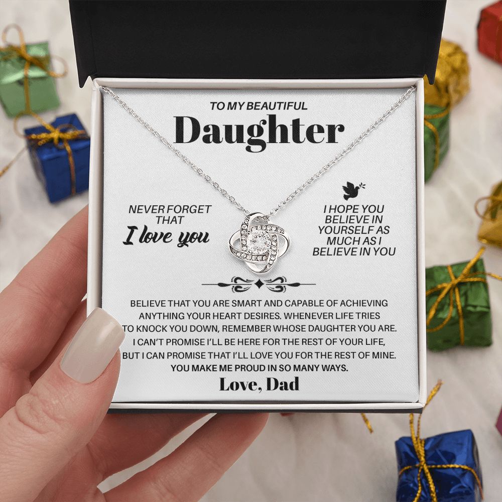 To My Beautiful Daughter - Proud Of You, Love Knot Necklace Gift