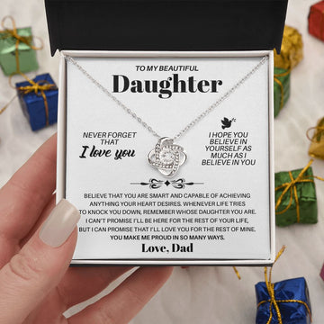 To My Beautiful Daughter - Proud Of You, Love Knot Necklace Gift