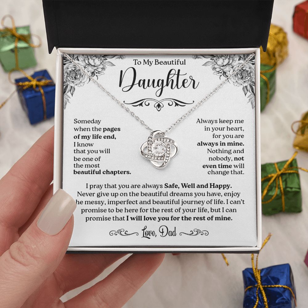 To My Daughter - I Pray That You Are Always Safe, Well and Happy, Love Knot Necklace