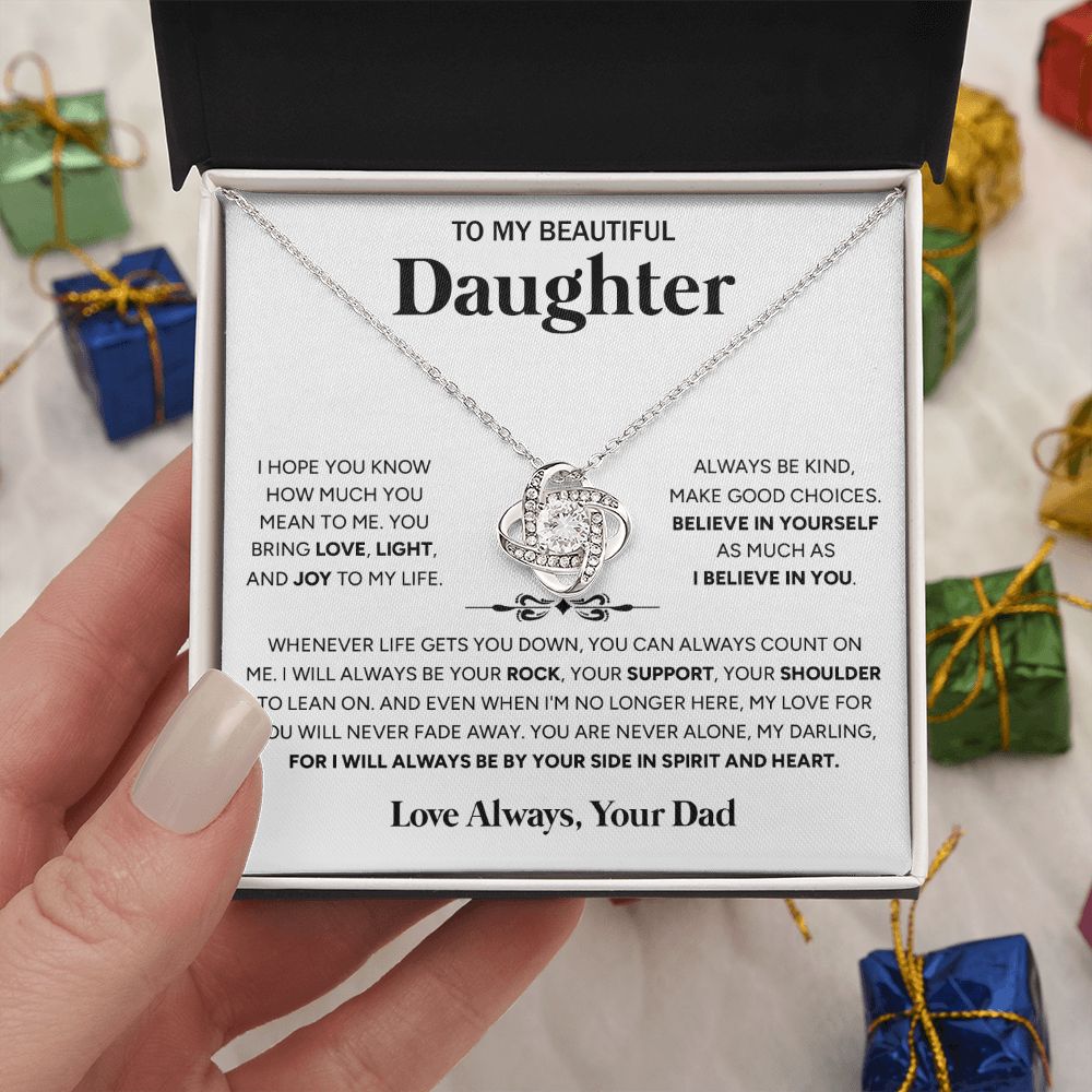 To My Beautiful Daughter - I Will Always Be By Your Side, Love Knot Necklace