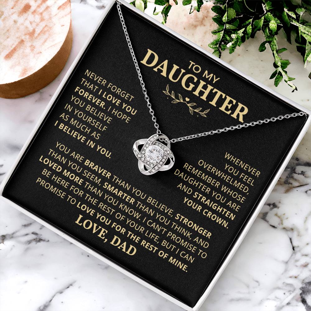 Daughter You Are Braver, Love Knot Necklace, Christmas Gift Idea For Daughter