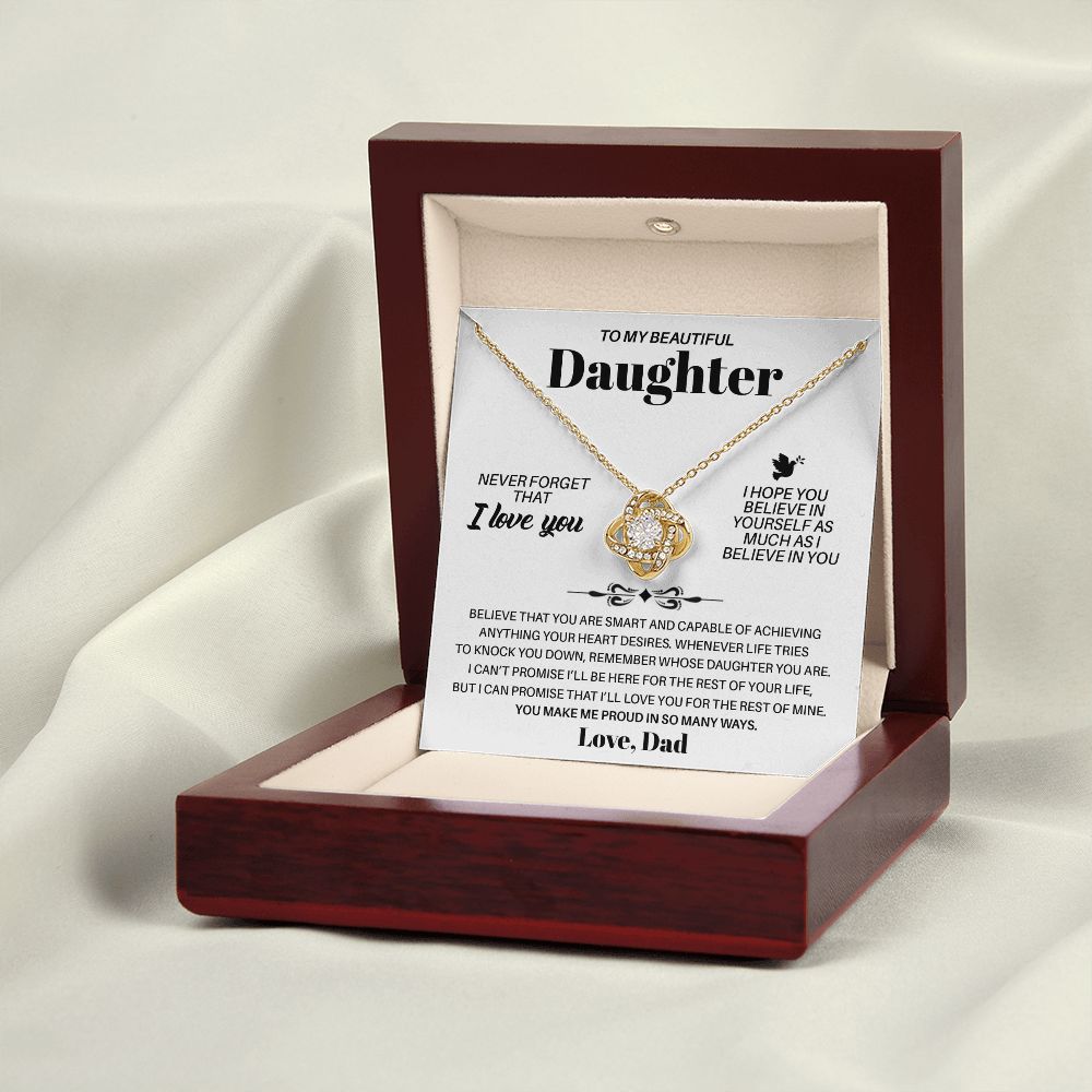 To My Beautiful Daughter - Proud Of You, Love Knot Necklace Gift