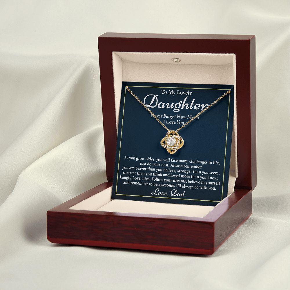 To My Lovely Daughter, Follow Your Dreams, Love Knot Necklace, Gift For Daughter From Dad