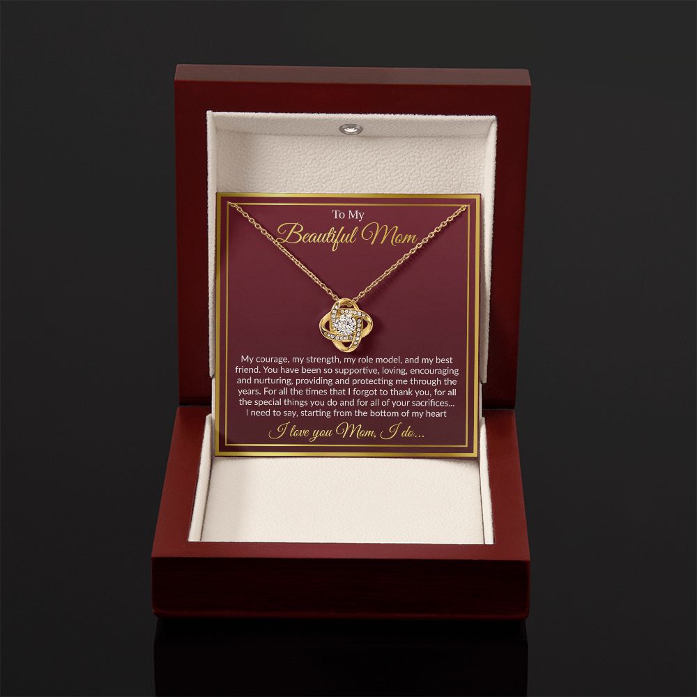 To My Beautiful Mom - Love You From The Bottom of My Heart, Love Knot Necklace Gift Mother Day