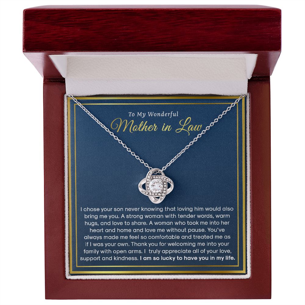 To My Mother In Law - I Am So Lucky To Have You In My Life, Love Knot Necklace Gift for Mom