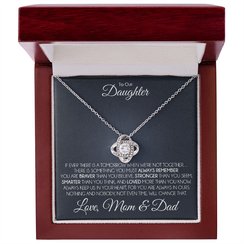 To Our Daughter | You're Always In Our Heart | Love Knot Necklace | Gift For Daughter From Mom & Dad