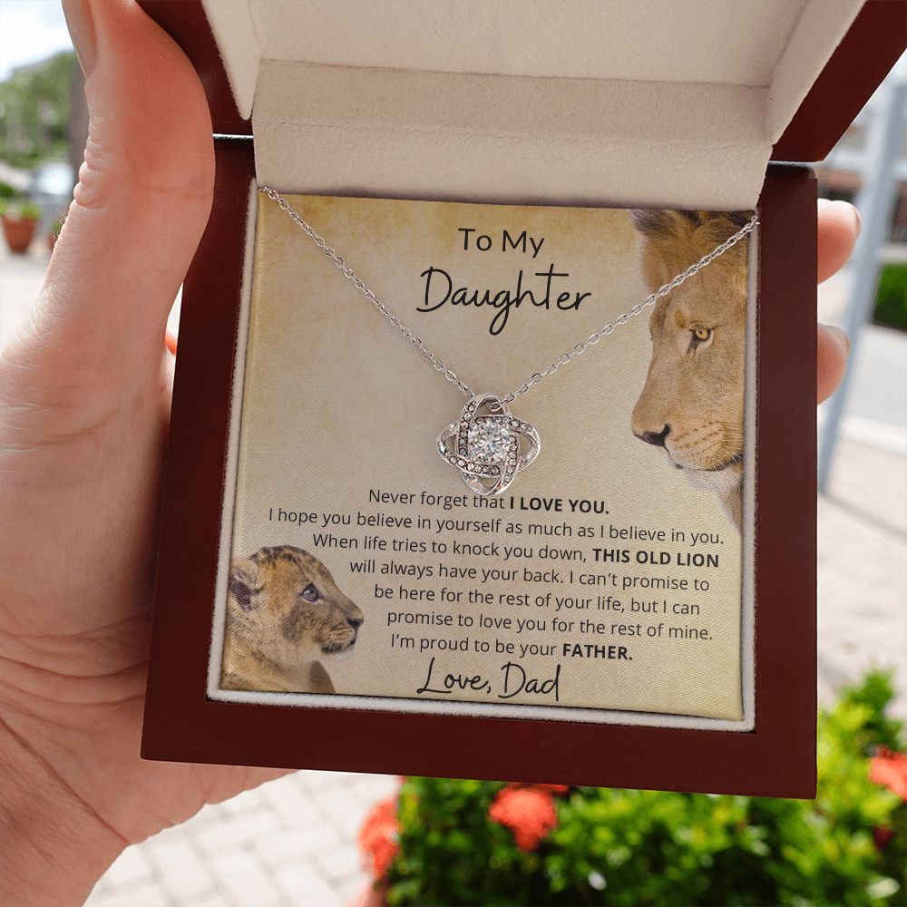 To My Daughter Gift from Dad "Never Forget That I Love You" Love Knot Necklace