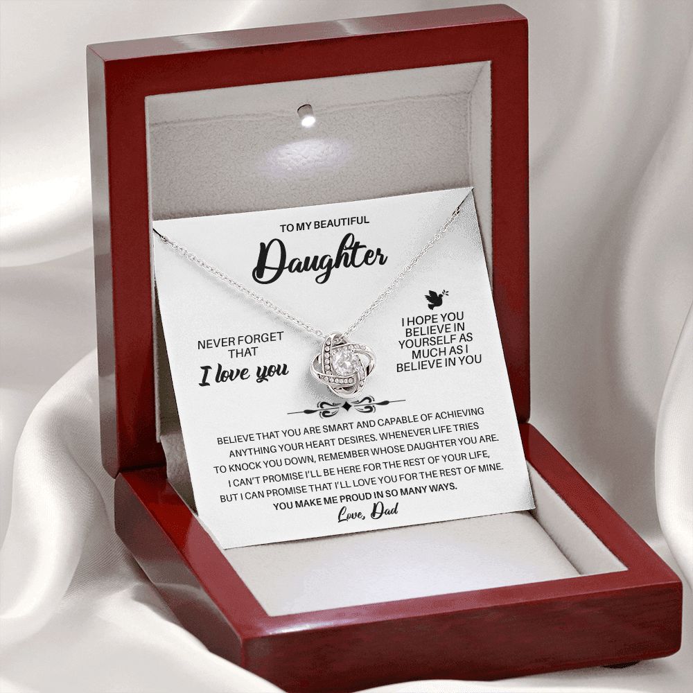 To My Daughter, I Proud Of you, Love Knot Necklace Gift