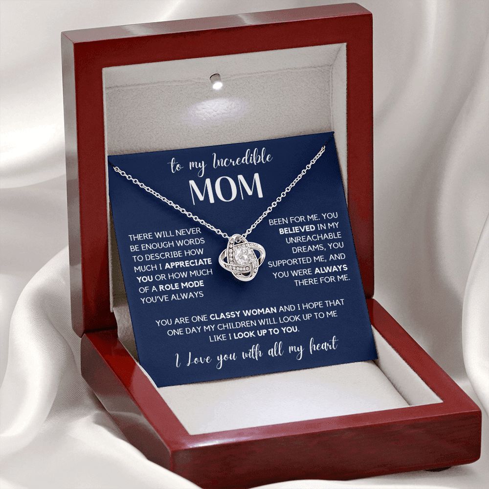 To my Mom - I Love You With All My Heart, Love Knot Necklace