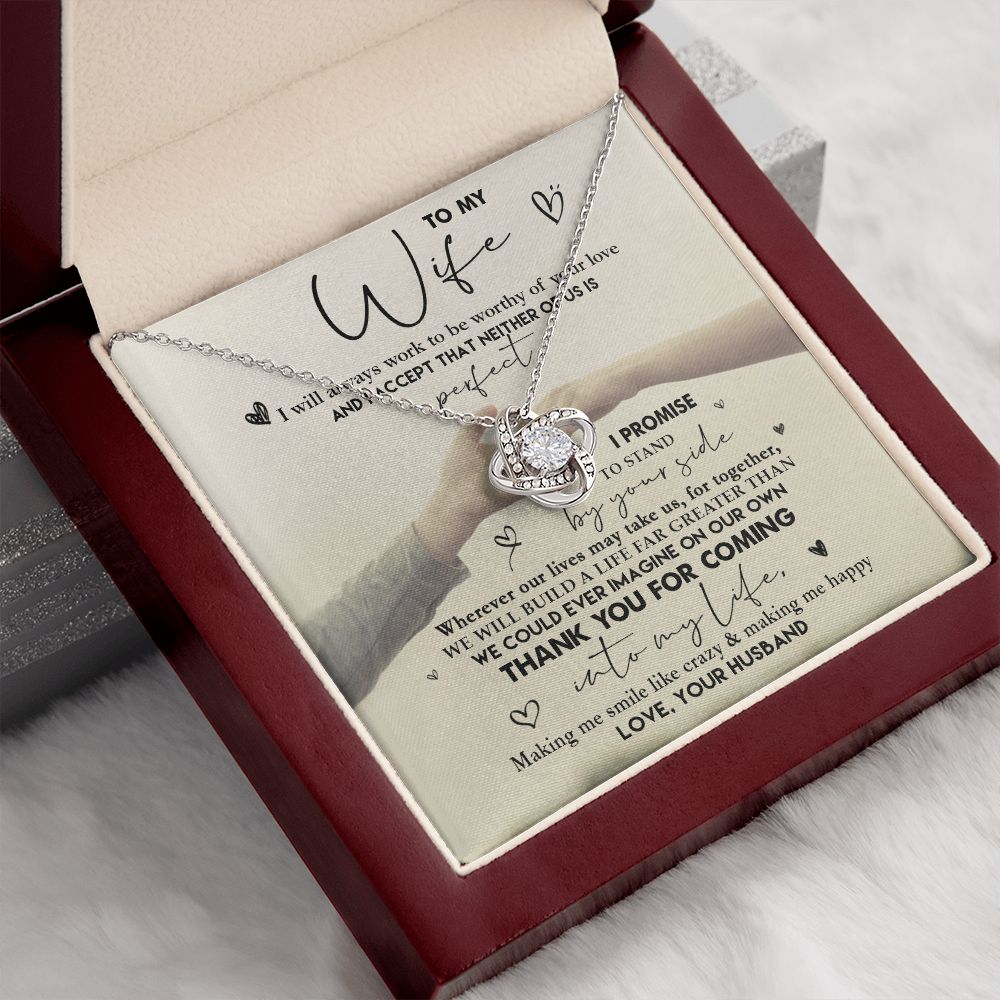 Wife Thank You For Coming, Love Knot Necklace, Romantic Gift For Wife From Husband