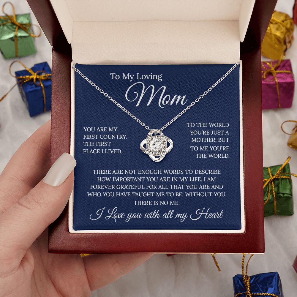 To My Loving Mom - You Are The World, Love Knot Necklace