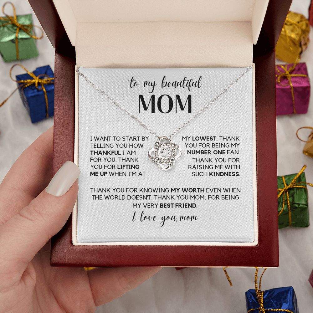 To My Beautiful Mom - Thank You For Being My Very Best Friend, Love Knot Necklace