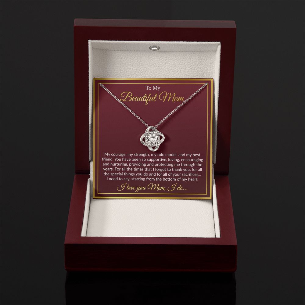 To My Beautiful Mom - Love You From The Bottom of My Heart, Love Knot Necklace Gift Mother Day