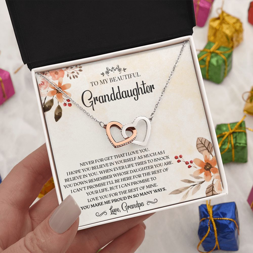 To my GrandDaughter - Love You For The Rest of Mine - Interlocking Hearts Necklace Gift