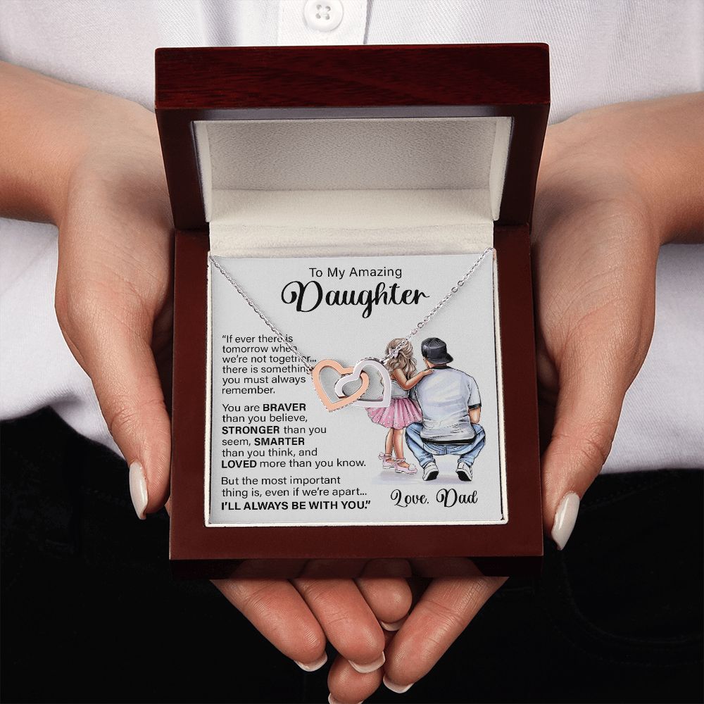 Amazing Daughter, Loved More Than You Know, Interlocking Hearts Necklace, Gift For Daughter From Dad