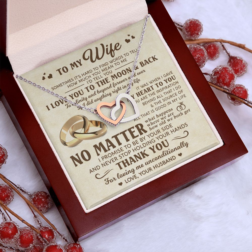 Wife My Heart To You, Interlocking Hearts Necklace, Gift For Wife From Husband, Christmas Gift Idea For Her