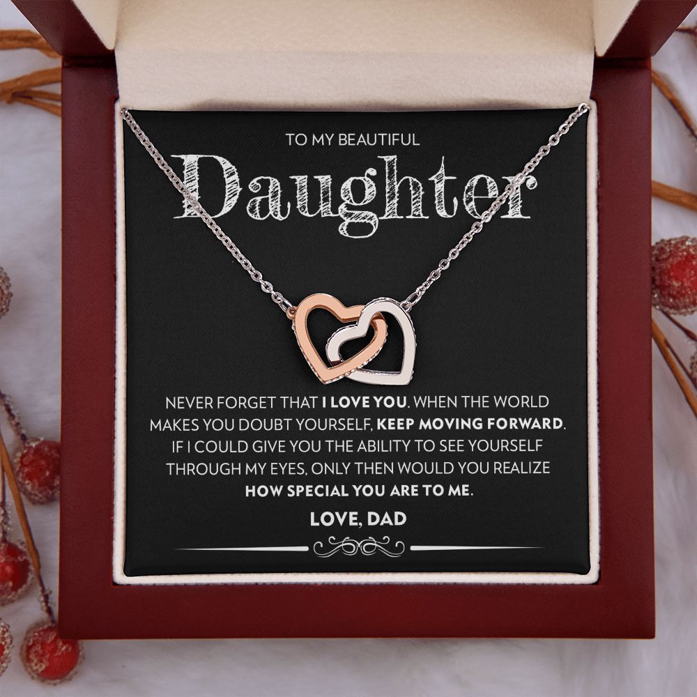To My Beautiful Daughter (From Dad) | Never Forget That I Love You | Interlocking Hearts Necklace