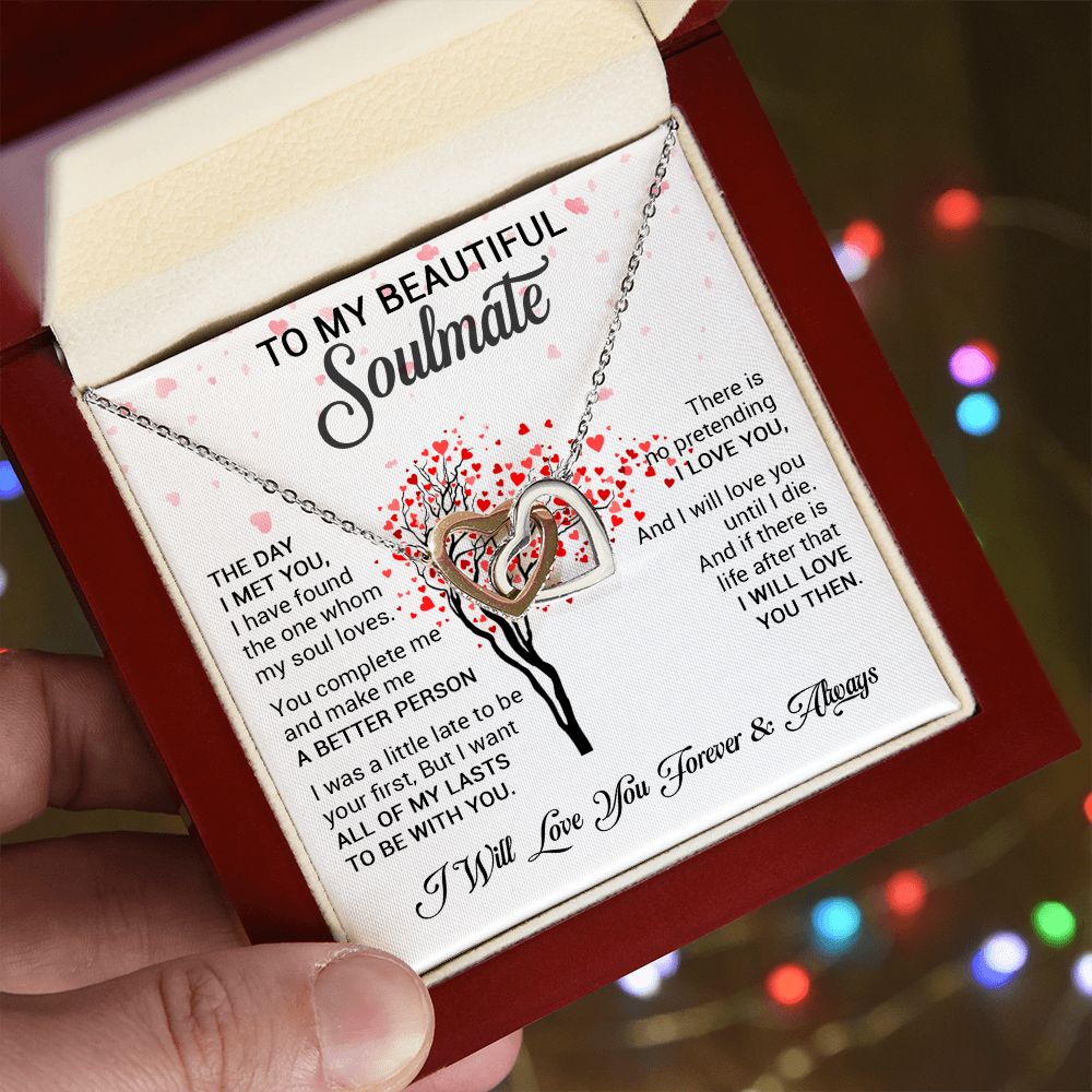 To My Beautiful Soulmate | The Day I Met You | Romantic Gift For Your Soulmate | Interlocking Hearts necklace