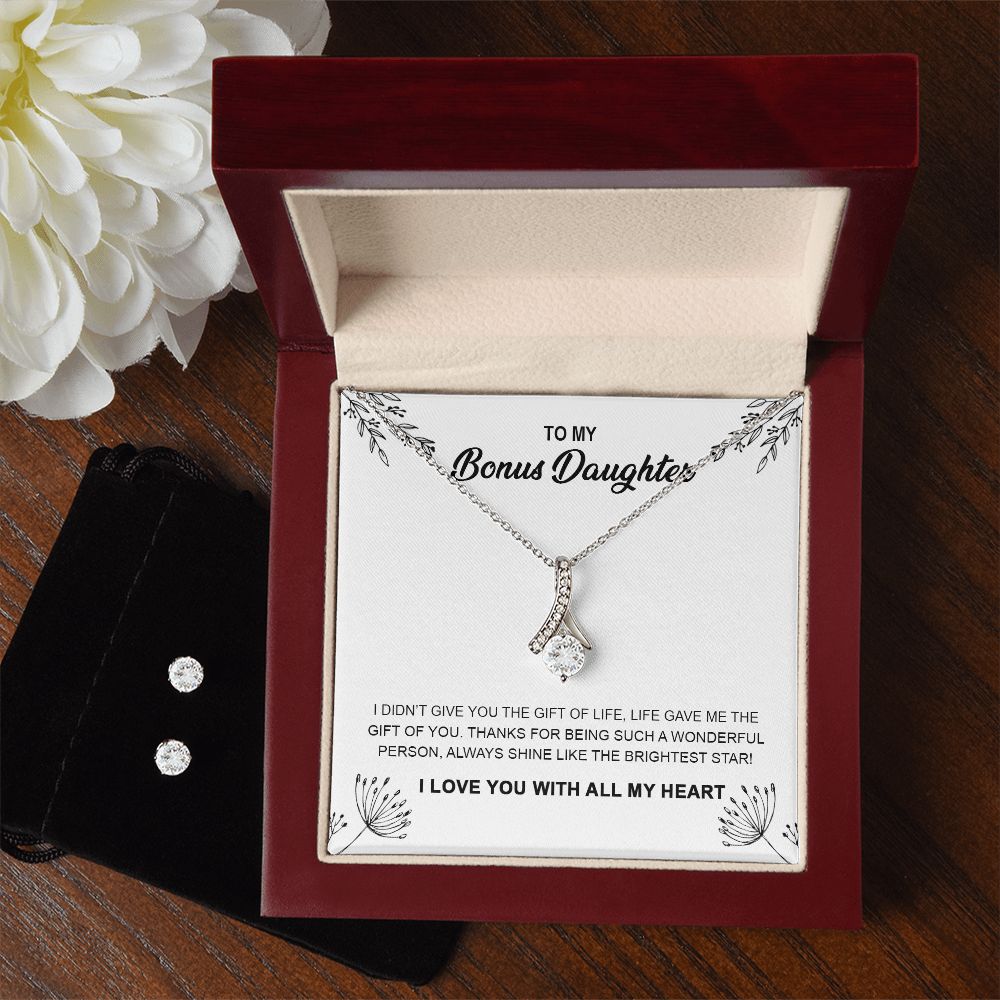 To My Bonus Daughter | Life Gave Me The Gift Of You | Alluring Beauty Necklace and Cubic Zirconia Earring Set