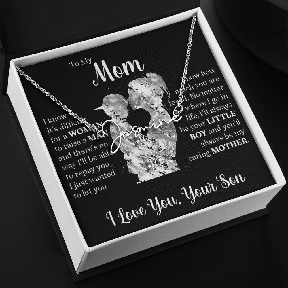 Personalized Signature  Name Necklace For Mom, Custom Gift For Mom From Son