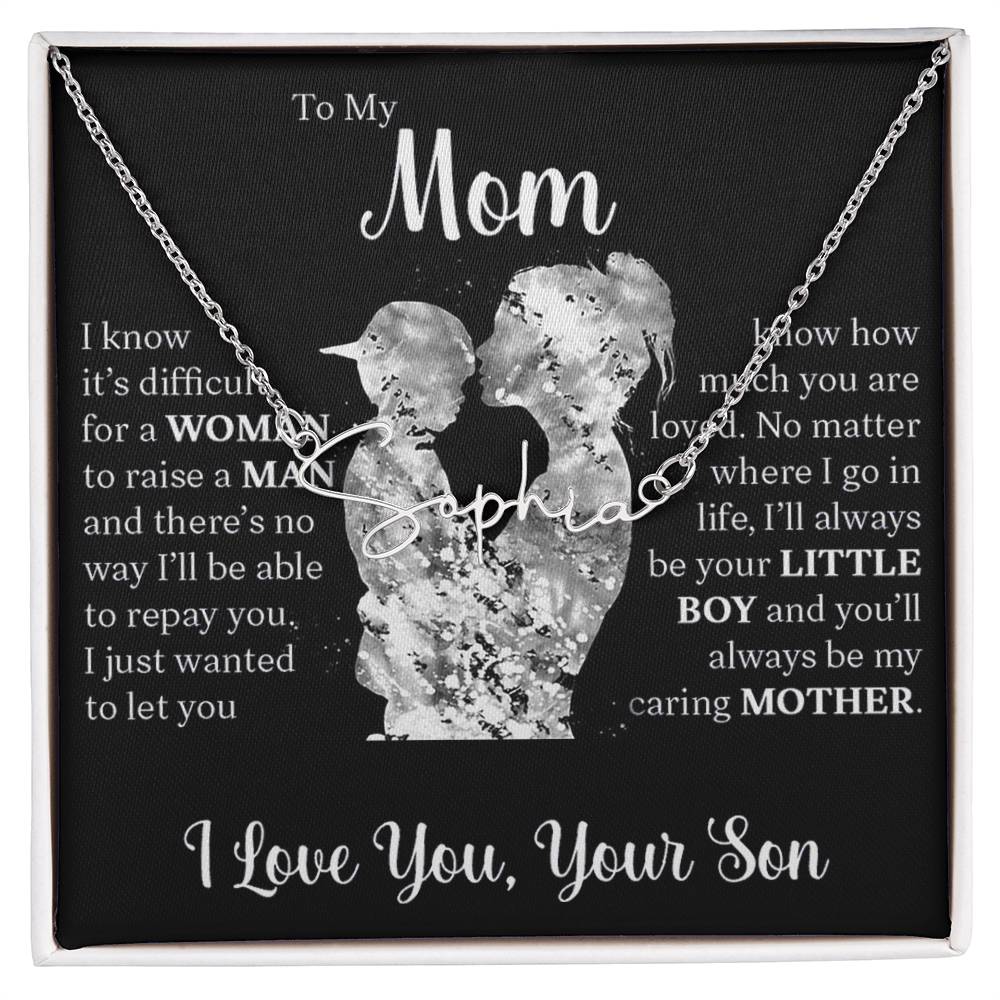 Personalized Signature  Name Necklace For Mom, Custom Gift For Mom From Son
