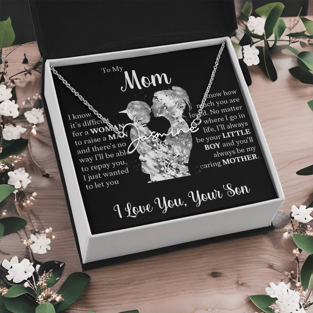 Personalized Signature  Name Necklace For Mom, Custom Gift For Mom From Son